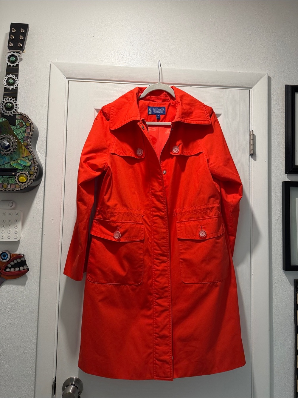 London Fog Bright Red Trench Coat with Buttoned Flap Pockets